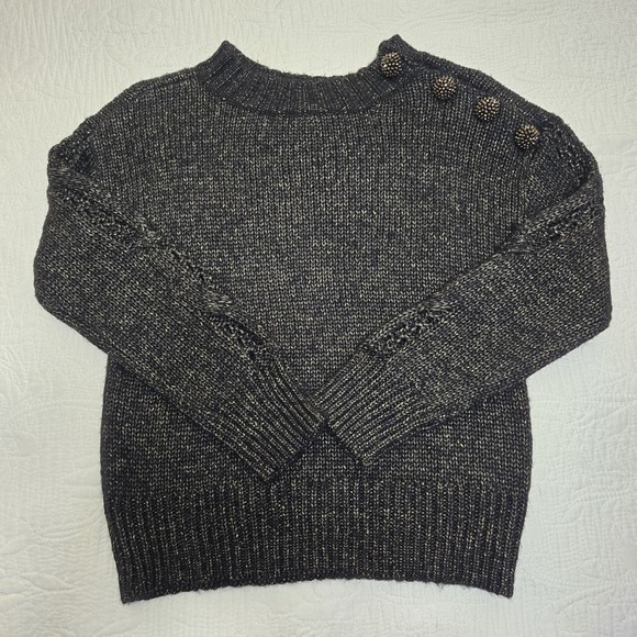 Democracy Metallic Knit Sweater Gold Embellished Deco Button Fancy Party NYE - Picture 6 of 12